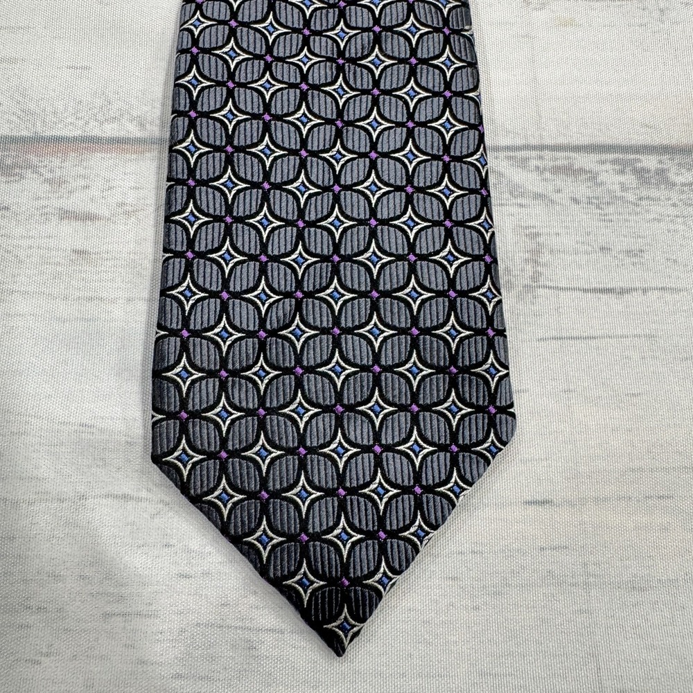 JZ Richards Neck Tie Silk‎ Gray Stars Made in USA Mens
